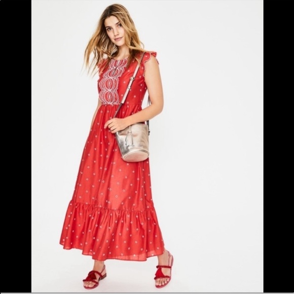 Boden Dresses & Skirts - Boden Lucinda Broderie Eyelet Coral Red cotton midi dress size 8 Regular